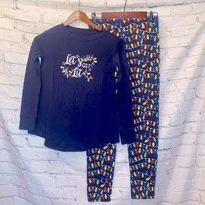 Sleepyheads Navy Blue Red Let’s Get Lit Christmas Lights Pajama Set Size X-Small
